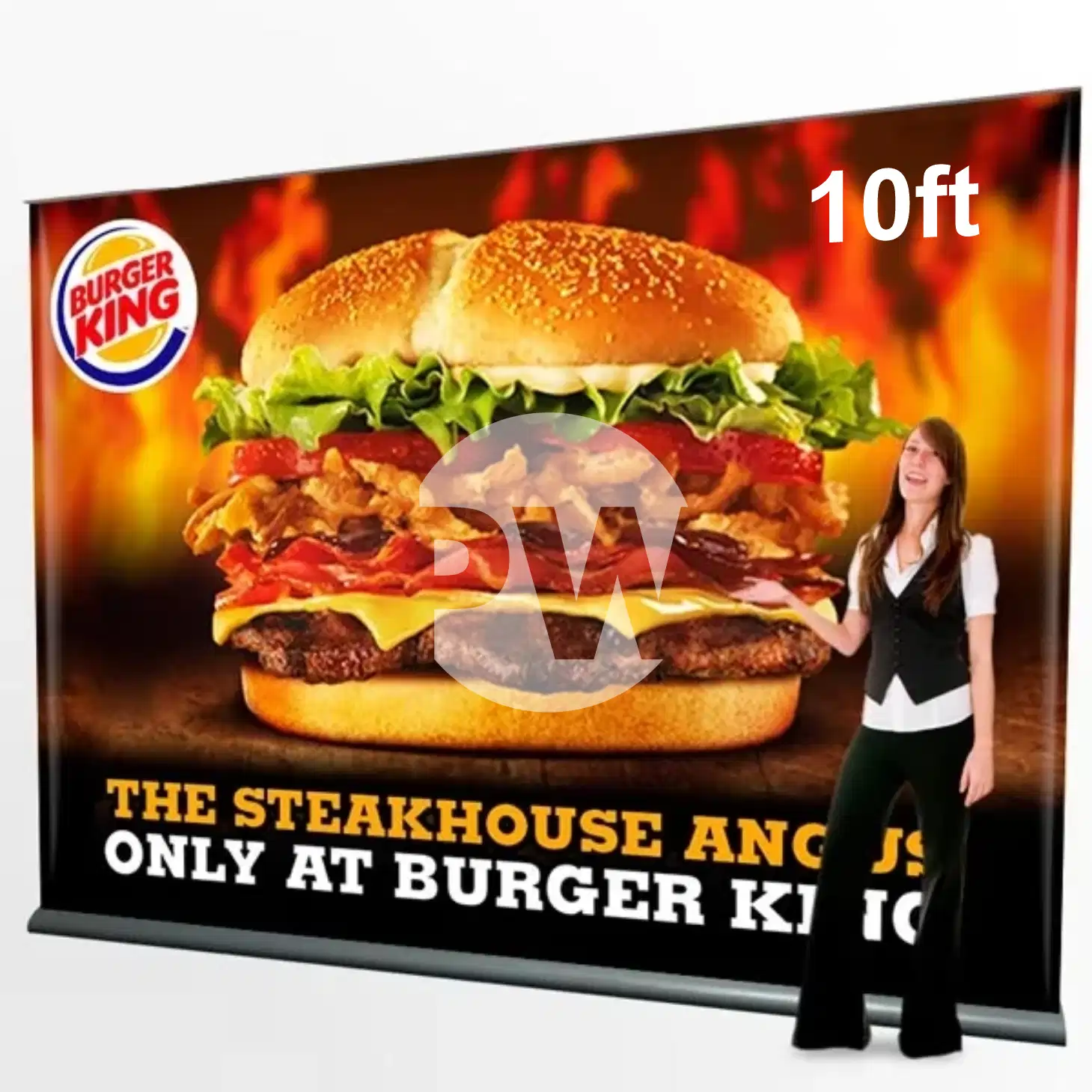 10ft Extra-wide base roll-up banner stand designed for maximum stability in high-traffic areas