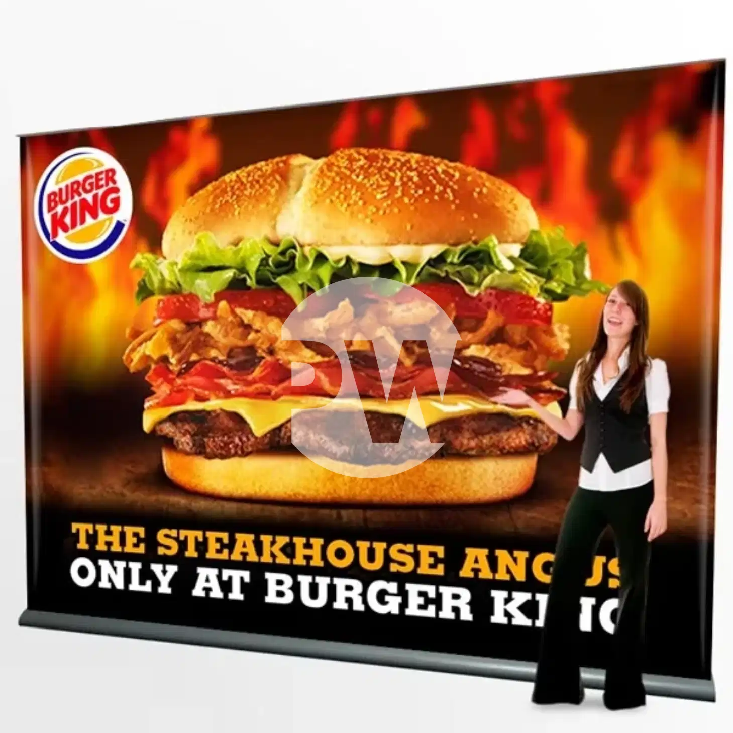 Extra-wide base roll-up banner stand designed for maximum stability in high-traffic areas