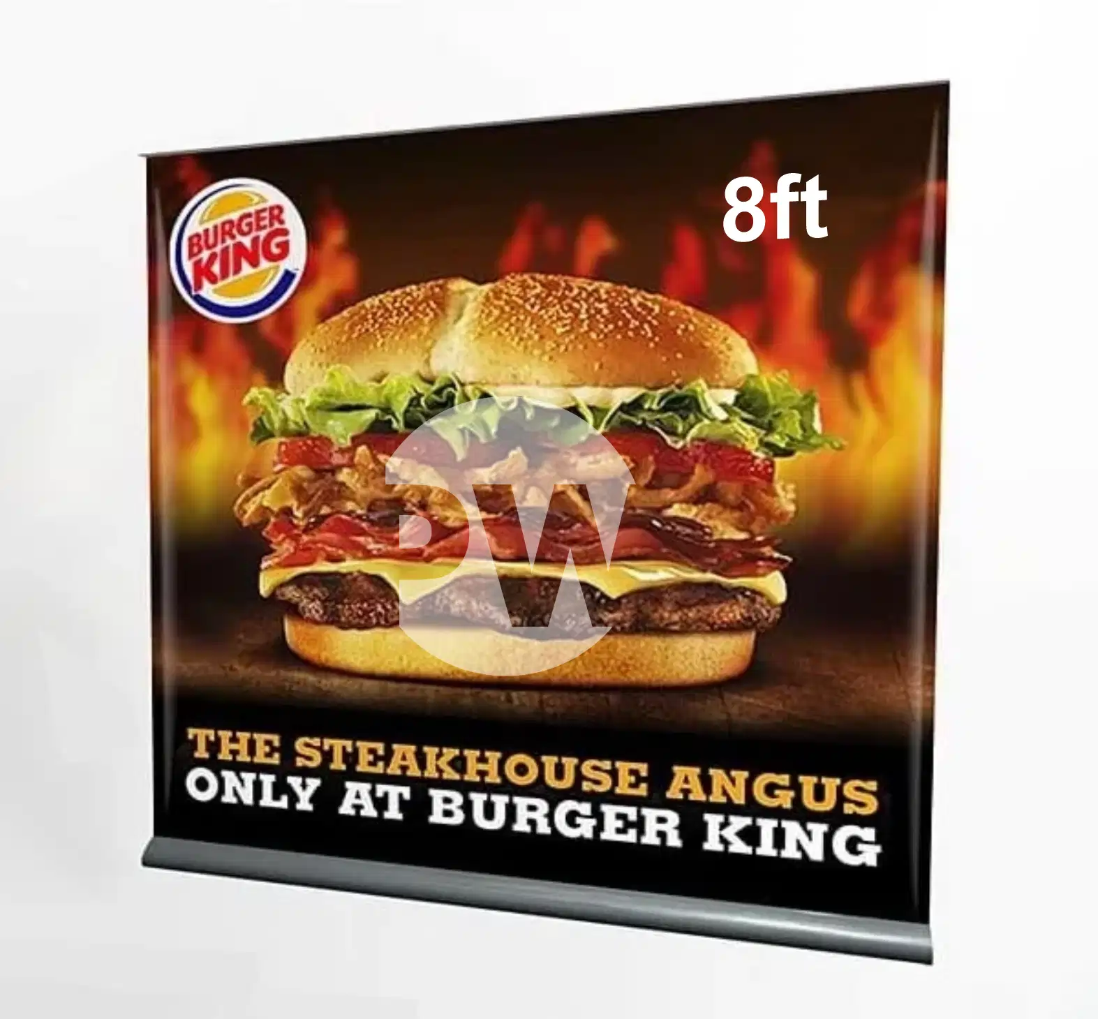 8ft Extra-wide base roll-up banner stand designed for maximum stability in high-traffic areas