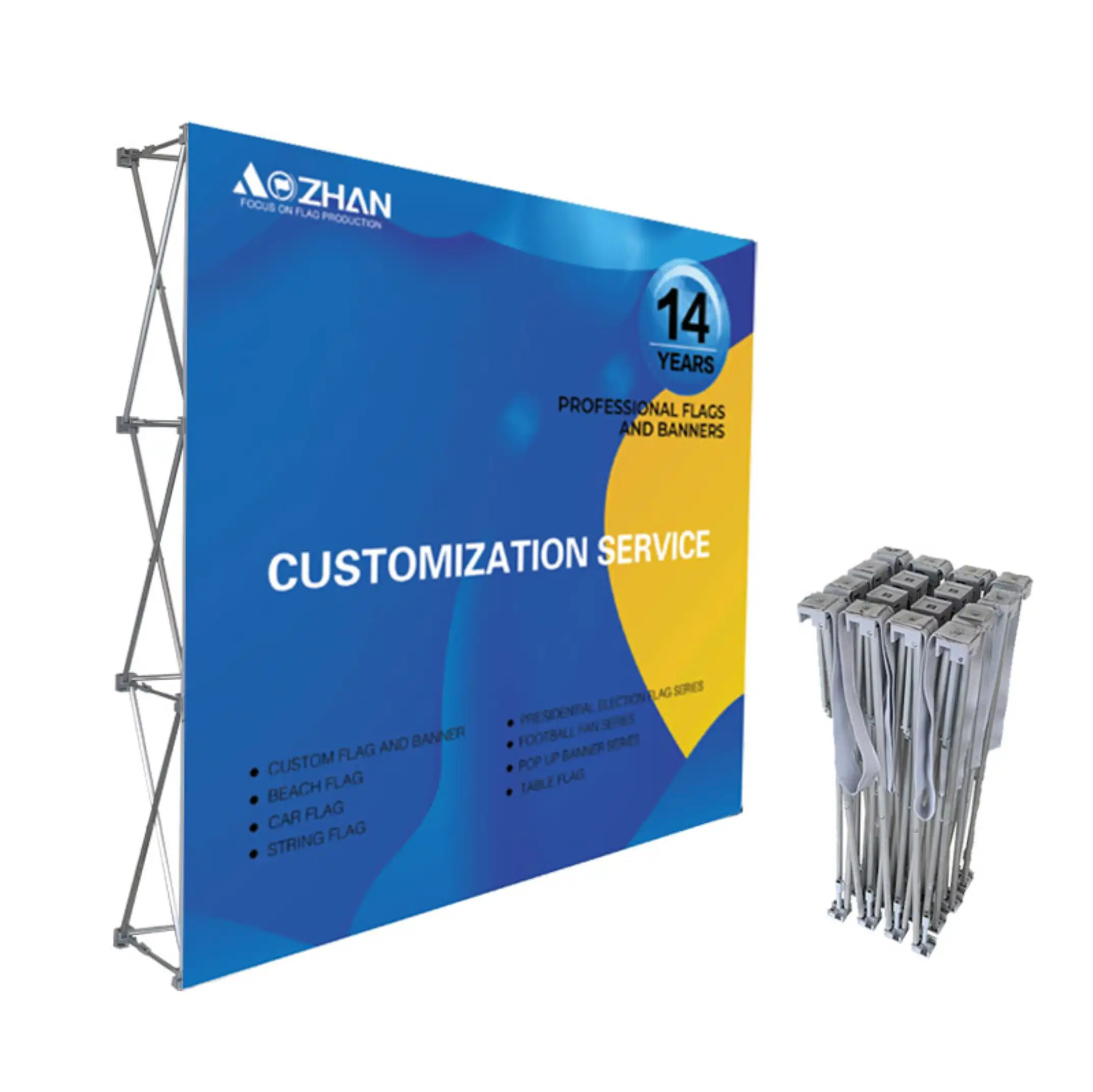 strong and quality media wall pop up stand with banner and fabric printing
