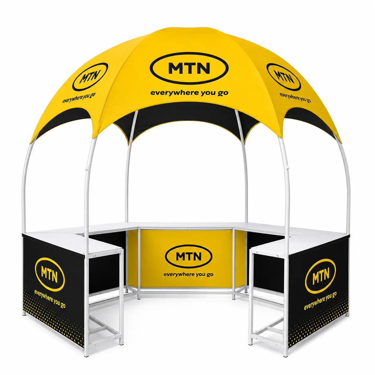 3m custom branded outdoor dome tent with promotional kiosk counter for trade shows, exhibitions, advertising events and brand activations